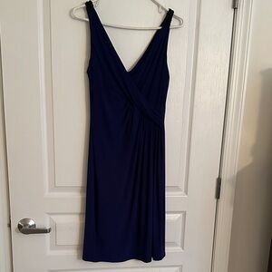 Stylish Navy Midi Cocktail Dress with Embellishment on the Straps.